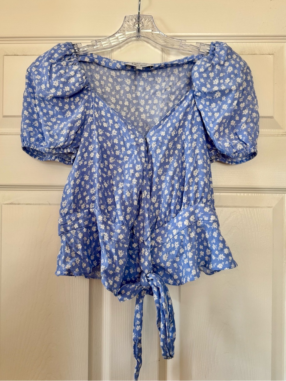 & Other Stories Blue Floral Puff Sleeve Wrap Top EUR 38